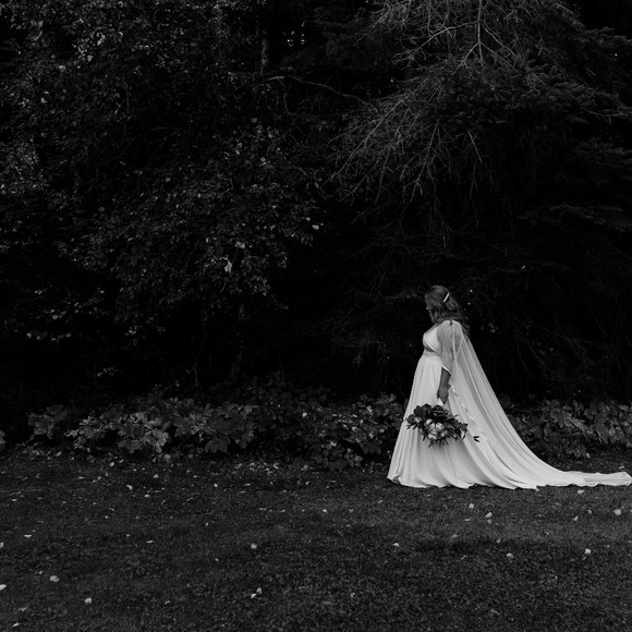 Chiffon Mesh Ivory Wedding Veil Cape with train - Picture 8 of 16